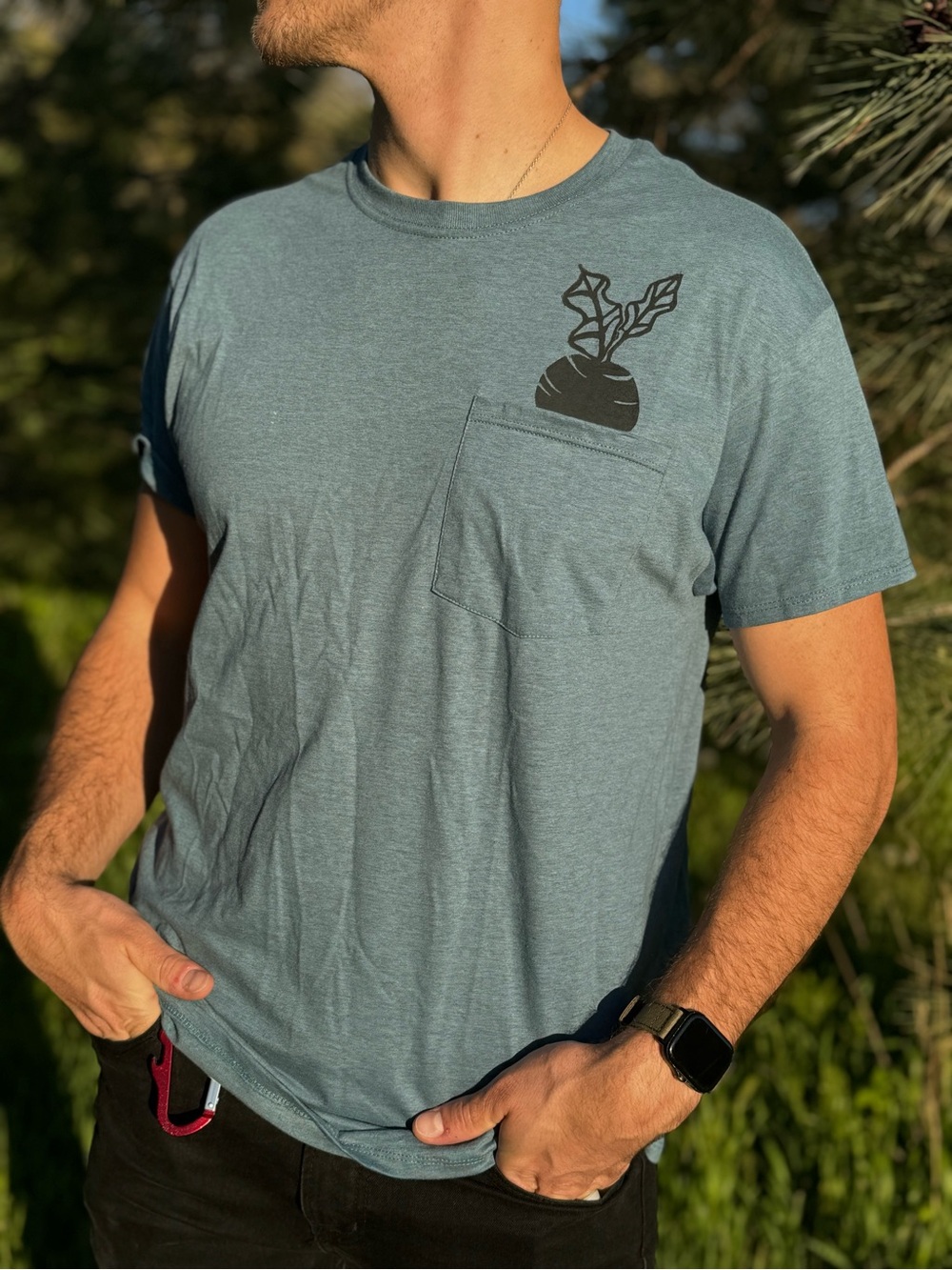 Hand Block Printed Vegetable T-Shirt | Men’s Farmer’s Market Graphic Tee | Large